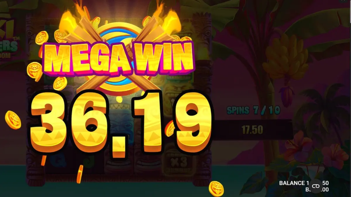 Tampilan visual slot Tiki Clusters Blaze & Boom dengan latar belakang tropis